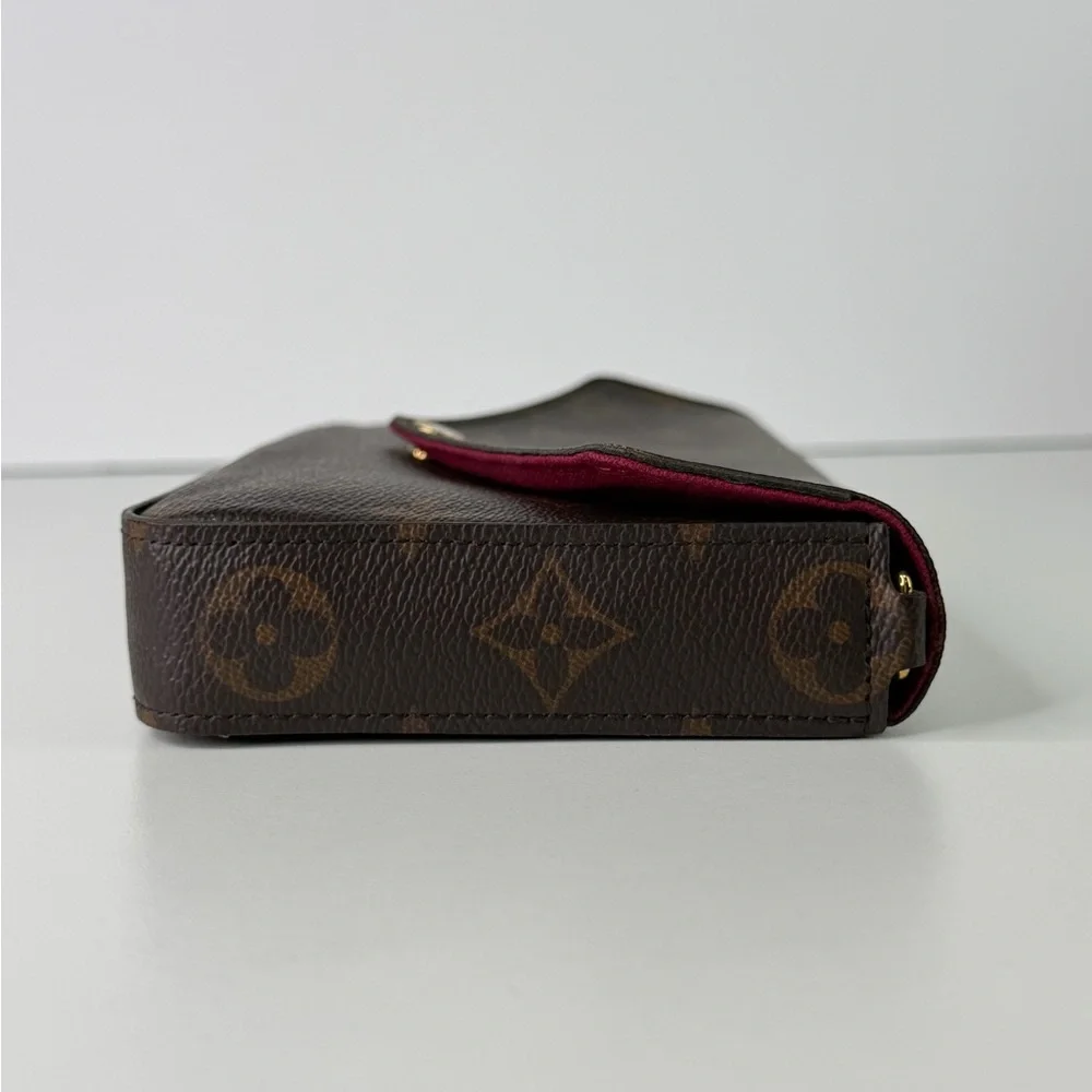 Authentic Louis Vuitton Monogram Pochette Felicie Chain Wallet Fuchsia Pink
